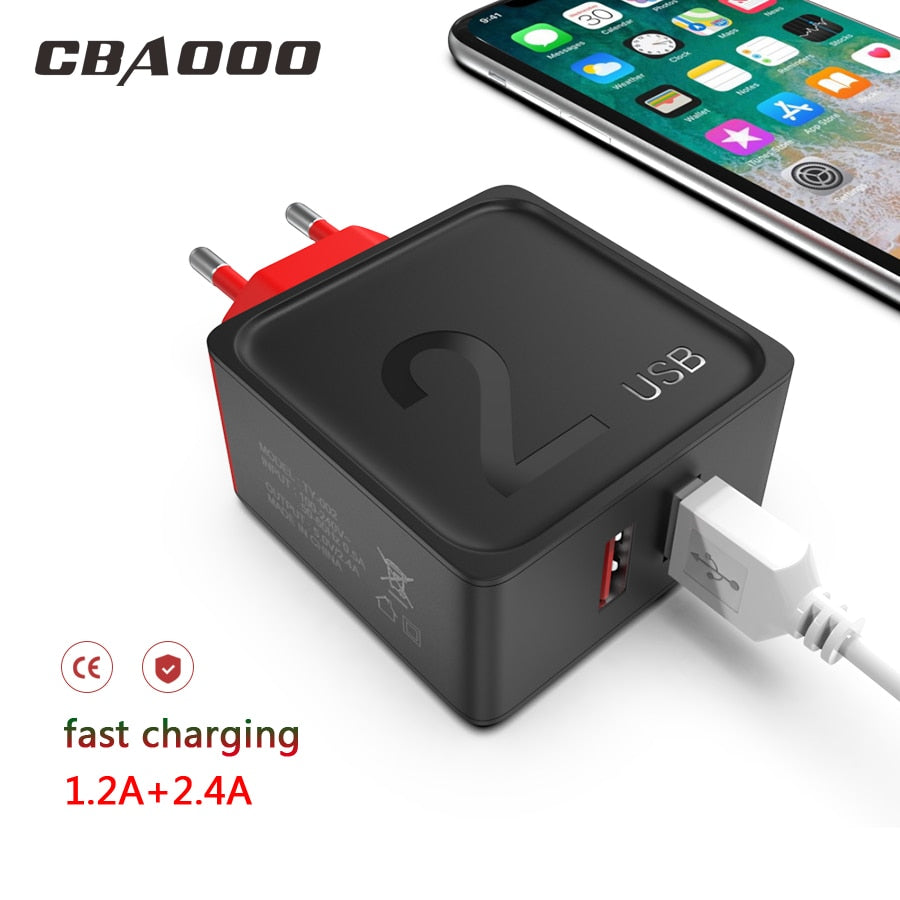 2.4A Universal USB Charger EU Plug Travel Wall Mobile Phone Fast  Charger Adapter For Iphone Samsung Xiaomi Huawei LG Microusb